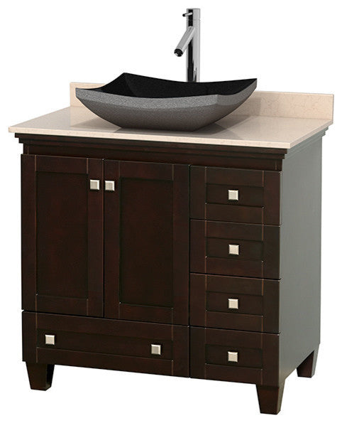Single Bathroom Vanity, Espresso Ivory Marble Countertop