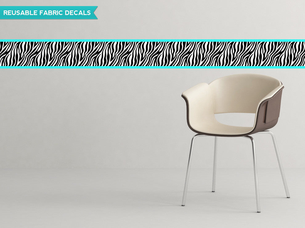 Zebra Wall Border Fabric Wall Decal, Set of 2, 25"x6" Sections, Blue