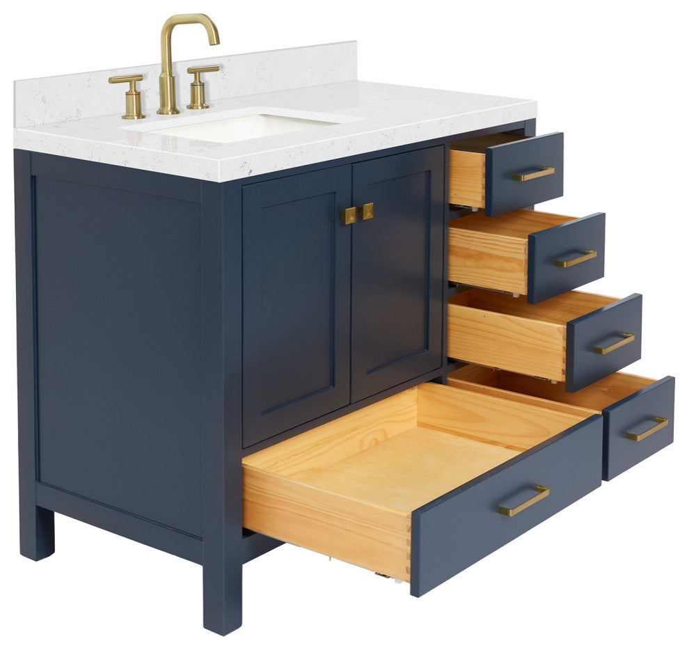 Ariel Cambridge 42" Left  Single Rectangle Sink Vanity, Carrara Quartz