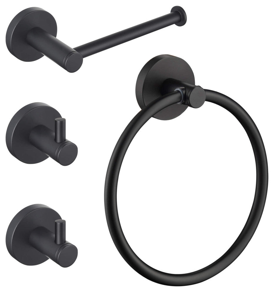 Circular 4-Piece Bathroom Hardware Set, Matte Black