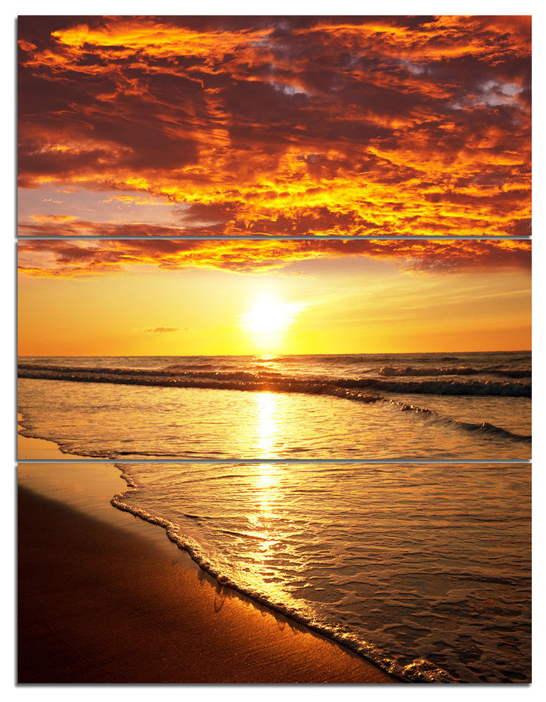 "Vibrant Yellow Sun and Calm Waves" Metal Wall Art, 3 Panels, 28"x36"