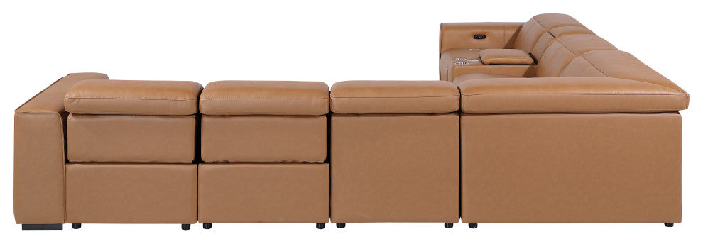 Niccolo Italian Leather 7-Piece L-Shaped Power Reclining Sectional, Cognac