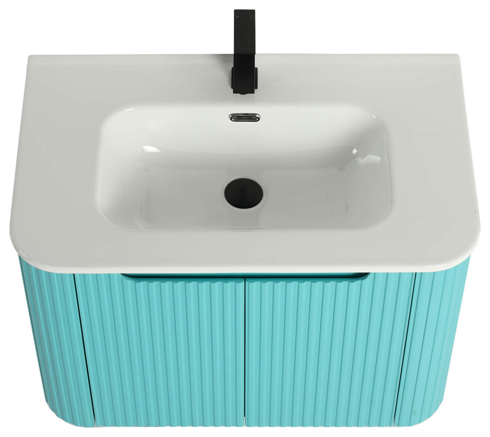 Caskvalley Bath Vanity, Straight Fluted Design Sink Included, Tiffany Blue, 30"