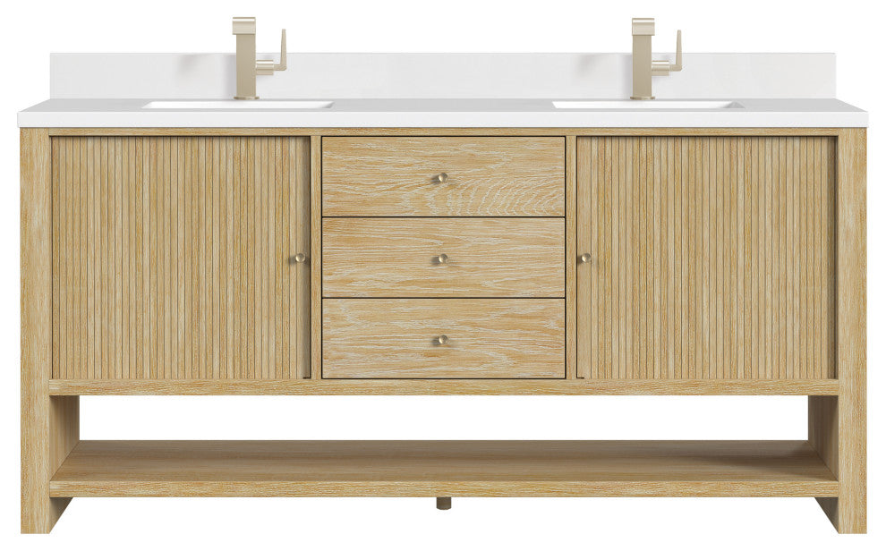 Marigot Single 72" Double Vanity, Oak, 1-Hole 3 CM White Zeus Top, Backsplash