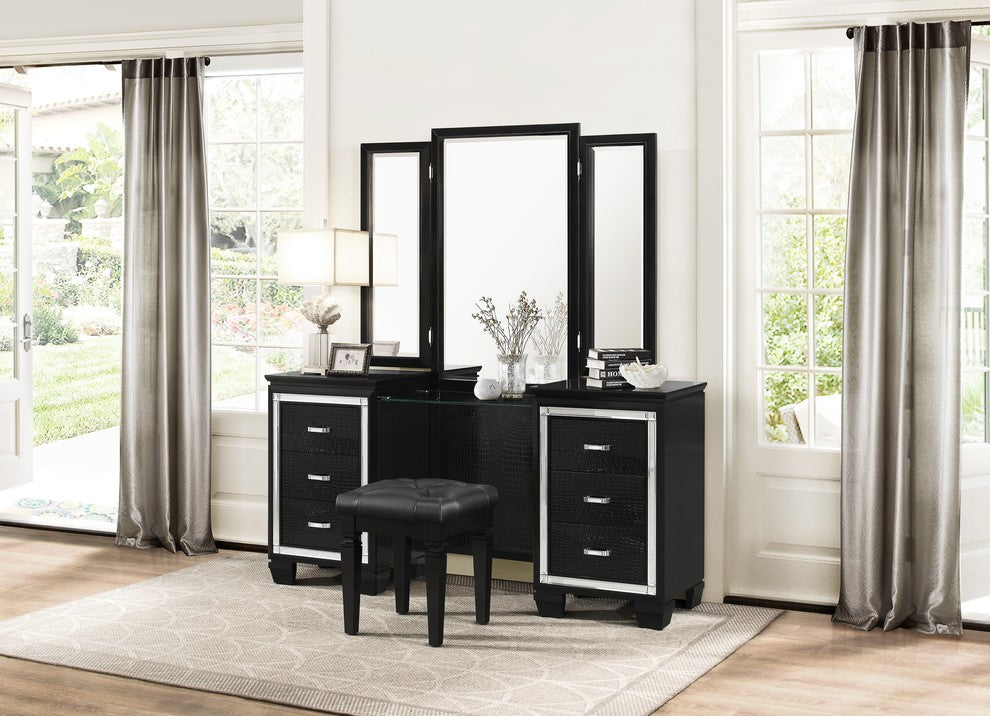 Algiers Vanity and Mirror, Black Alligator Embossed