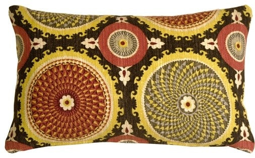 Bohemian Medallion Throw Pillow, Midnight Blue and Yellow, 12"x20"