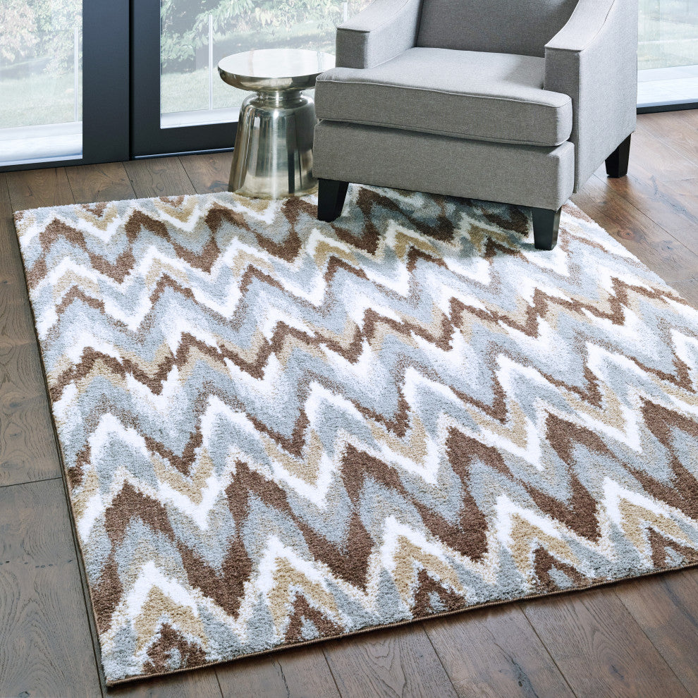Viviana Chevron Waves Grey/ Taupe Area Rug, 7'10"x10'10"