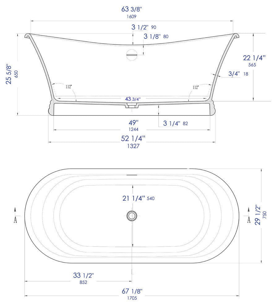 67" White Matte Pedestal Solid Surface Resin Bathtub