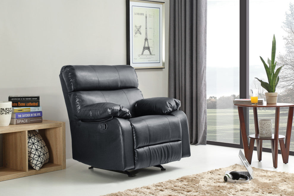 Clarke Rocker Recliner, Black/Faux Leather