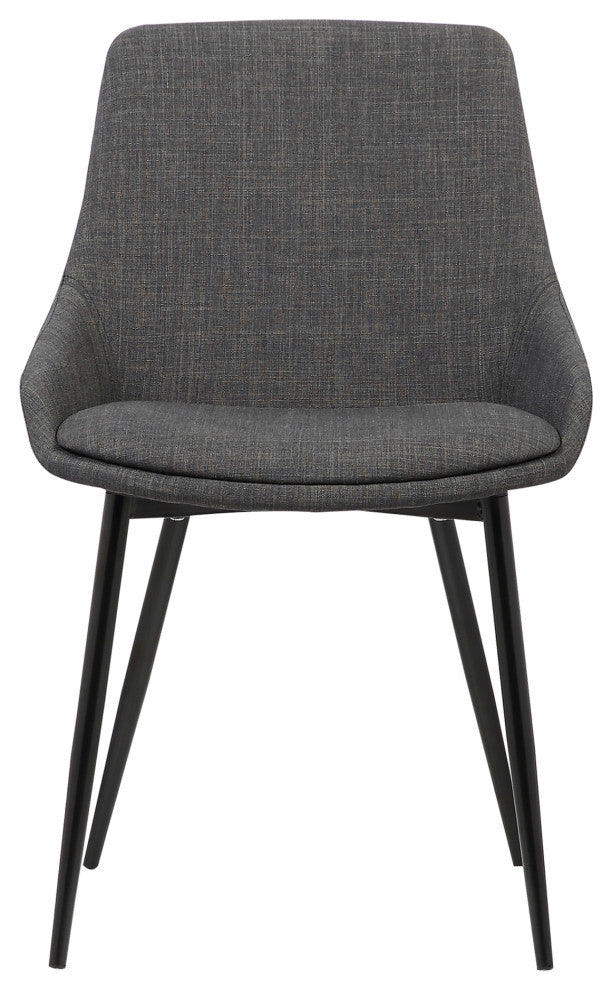 Mia Contemporary Dining Chair With Black Powder Coated Metal Legs, Charcoal