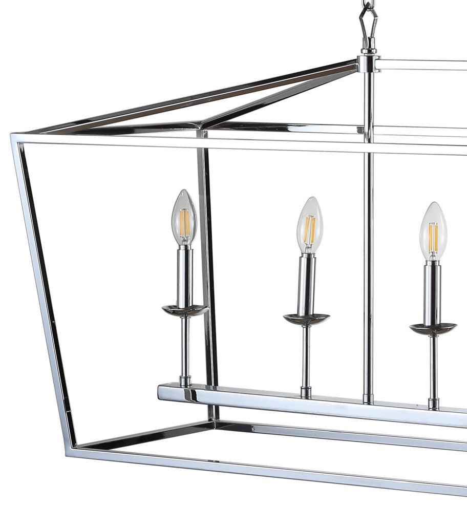 Pagoda Lantern Metal LED Pendant, Chrome, Width: 49"