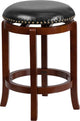 Estella 24'' Backless Light Cherry Wood Counter Stool With Black Leather