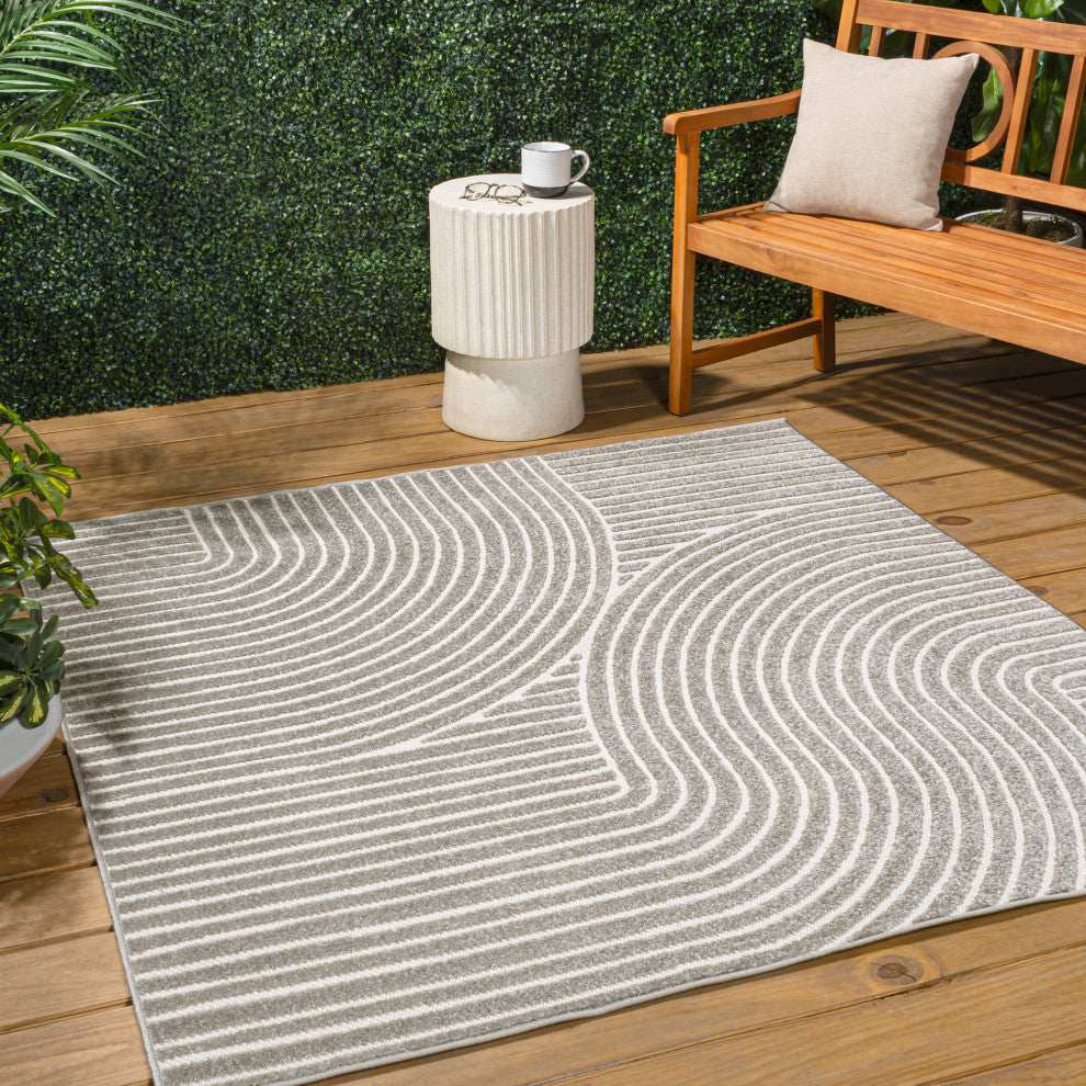 Hallie High-Low Minimalist Curve Geometric Indoor/Outdoor Area Rug