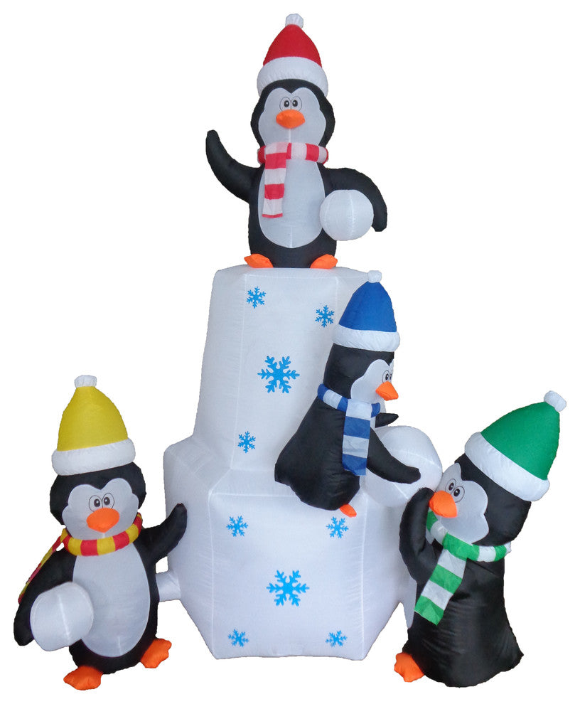 Christmas Inflatable Penguins Family Playing On Ice Yard Decoration, 8' Tall