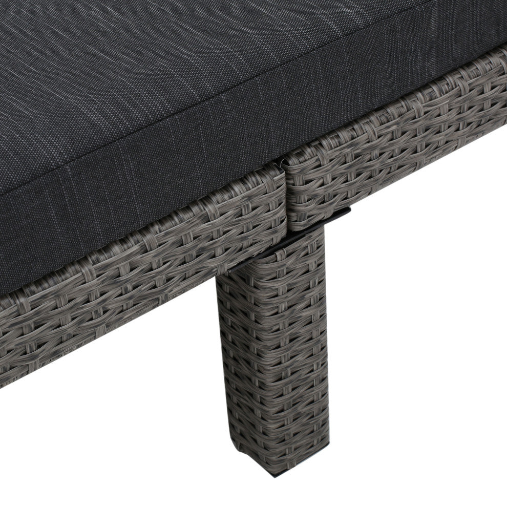 GDF Studio Venice Outdoor Black Wicker Chaise Lounge, Cushions, Set of 2