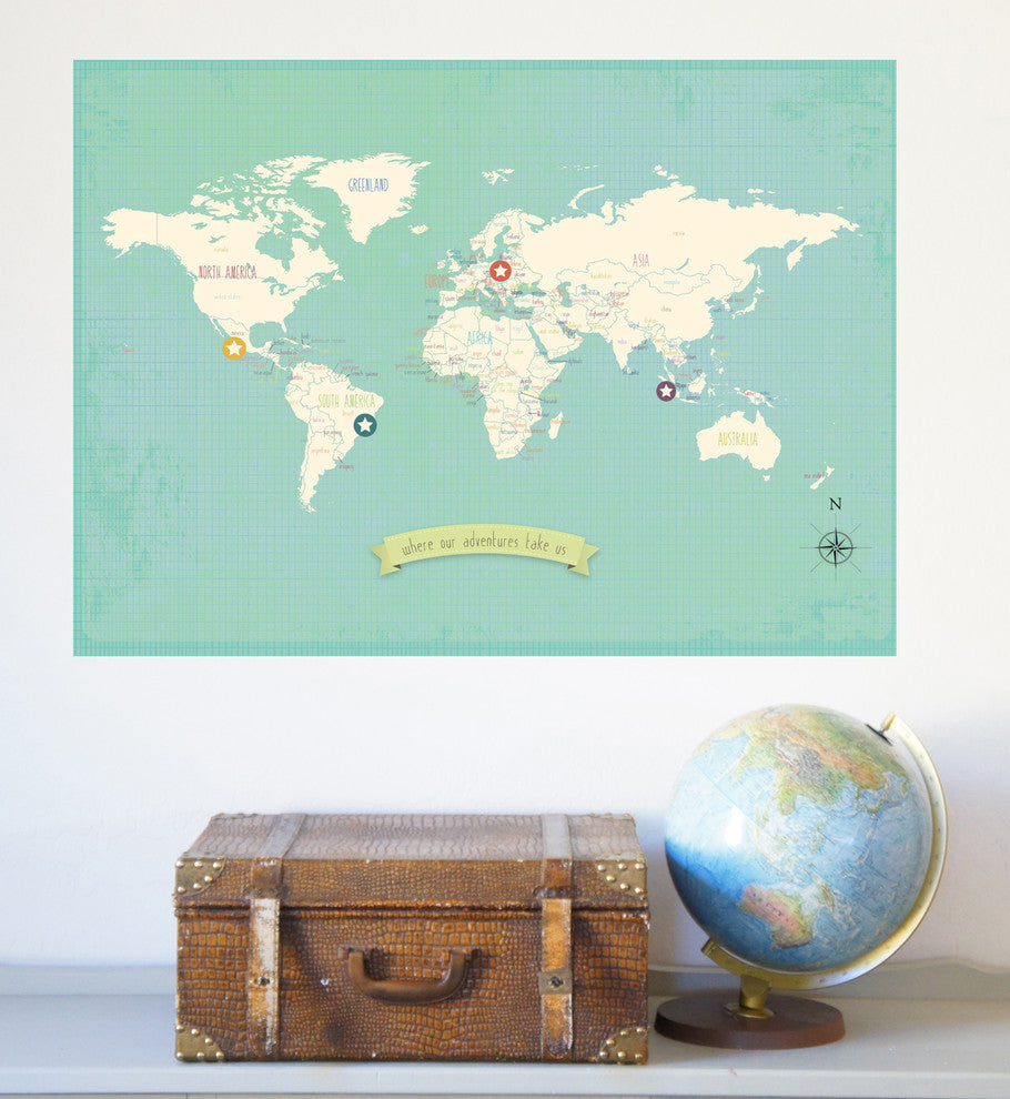 My Travel's Personalized World Map 24x18 Wall Art Poster