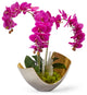 Orchids in Mixed Metal Scoop, Fuchsia With Selenite