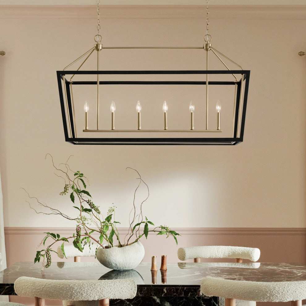 Delvin 44" 6 Light Chandelier With Clear Glass, Champagne Bronze and Black