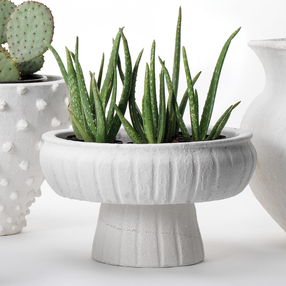 Aegean Pedestal Bowl, Rough Matte White Ceramic, Large