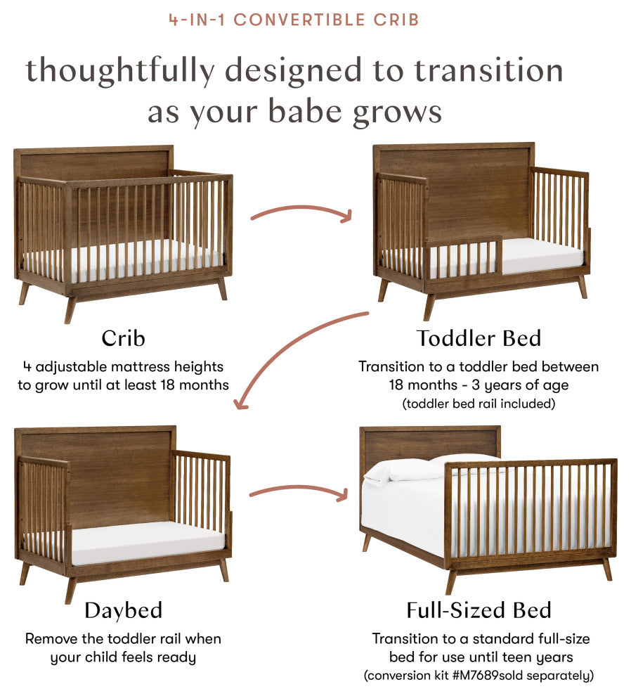 Palma 4-in-1 Convertible Crib With Toddler Bed Conversion Kit, Natural Walnut