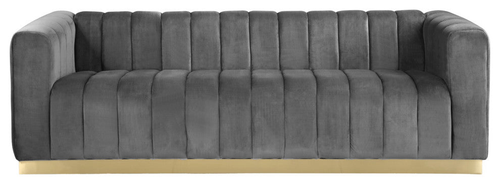 Marlon Velvet Upholstered Sofa, Gray