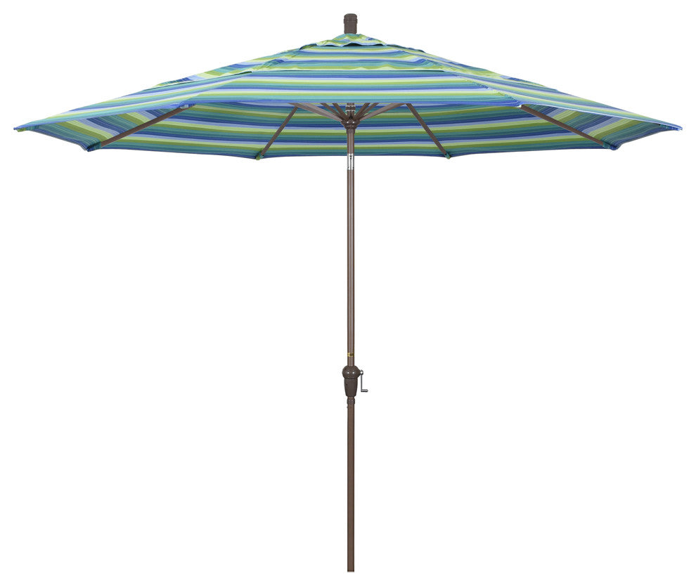 11' Champagne Auto-Tilt Crank Lift Aluminum Umbrella, Sunbrella, Seville Seaside