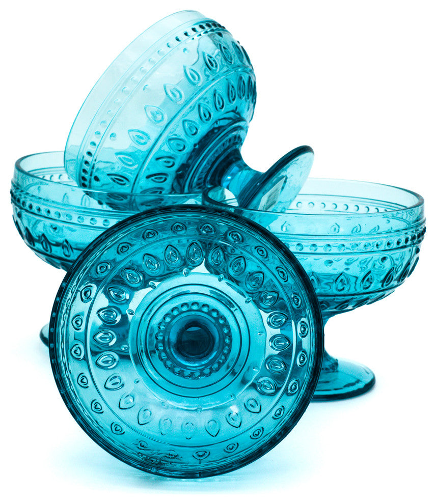 Fez Glass Footed Compote Set of 4, Turquoise