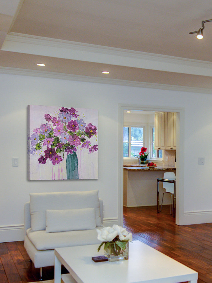 "Happy Blooms" by Julie Joy Painting Print Wrapped Canvas, 18x18