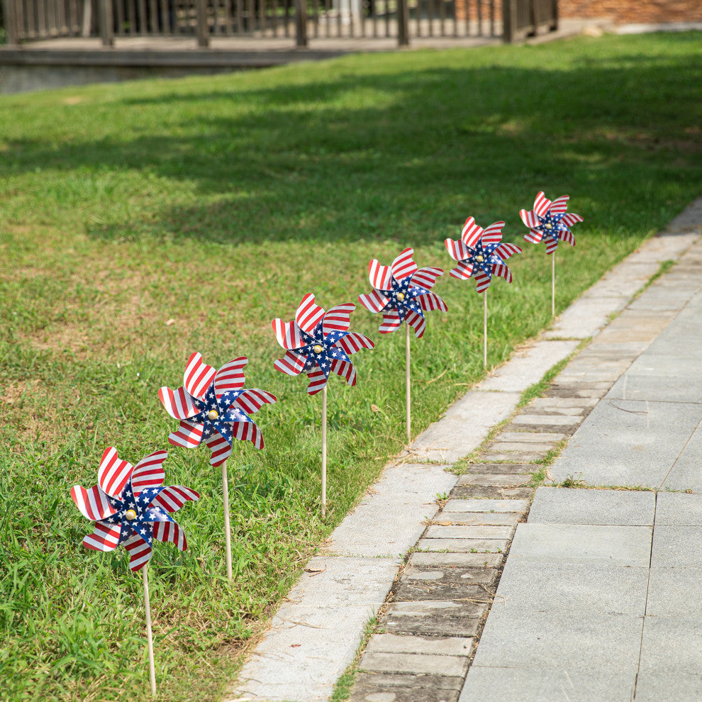 24"H Set of 6 Plastic Patriotic Windmills