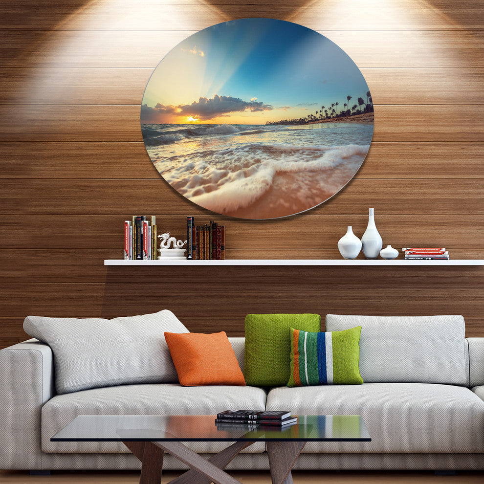 Exotic Beach In Dominican Republic, Seashore Disc Metal Artwork, 11"