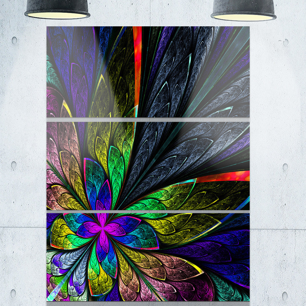 "Multi Color Fractal Flower Pattern" Metal Wall Art, 3 Panels, 28"x36"