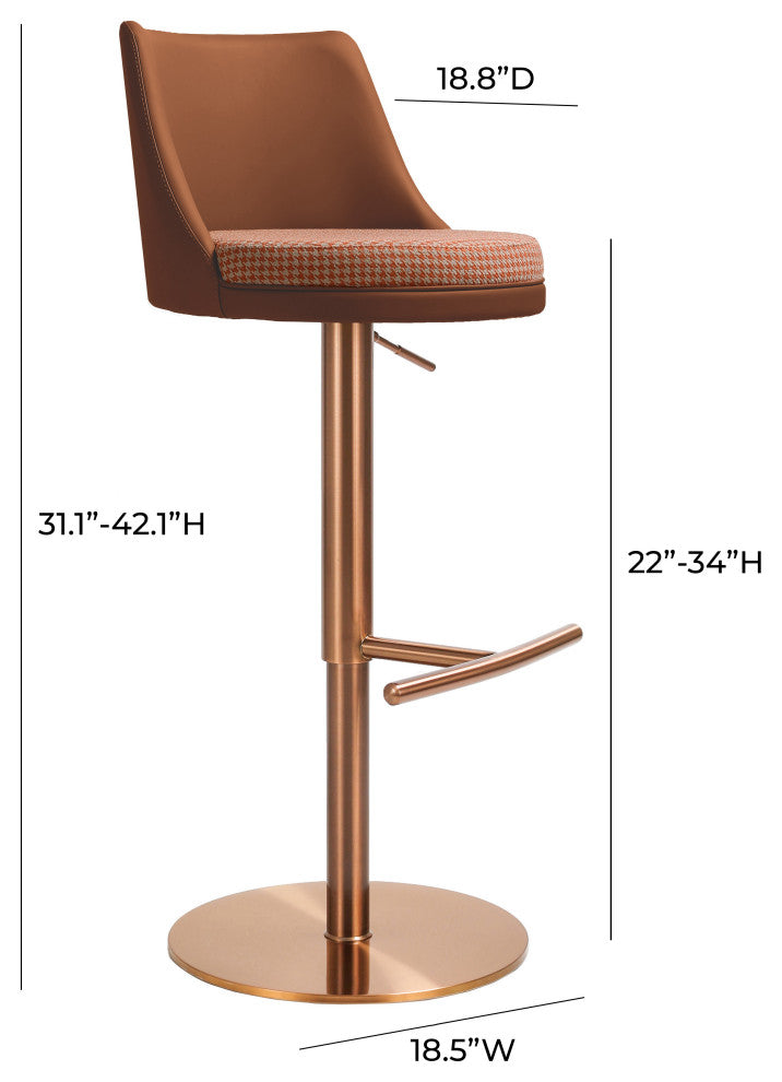 Reagan Cafe Au Lait Houndstooth Adjustable Swivel Stool - Cafe Au Lait