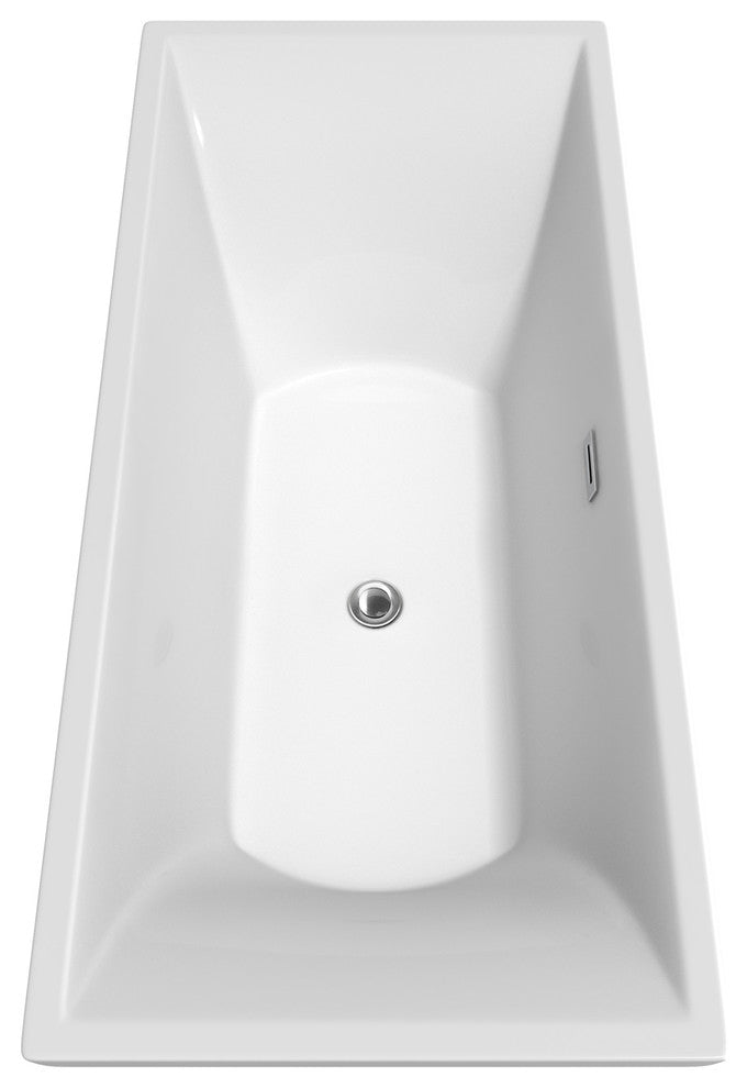 Maryam 71" Freestanding White Bathtub, Polished Chrome Trim