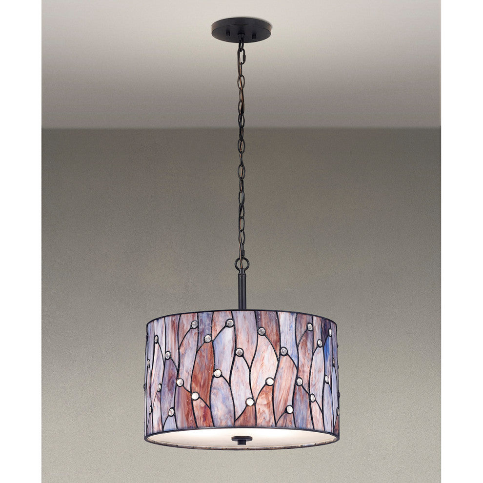 Vines 3-Light Tiffany Glass Shade Pendant Lamp, Purple
