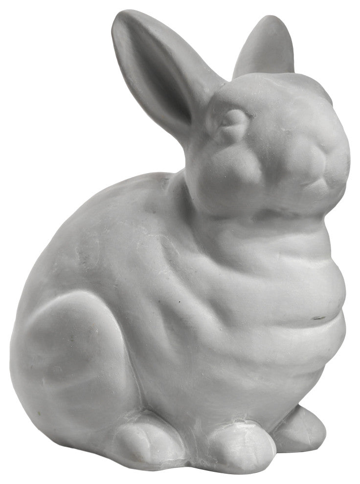 Terracotta Kneeling Rabbit Figurine Washed Gray Finish, Large