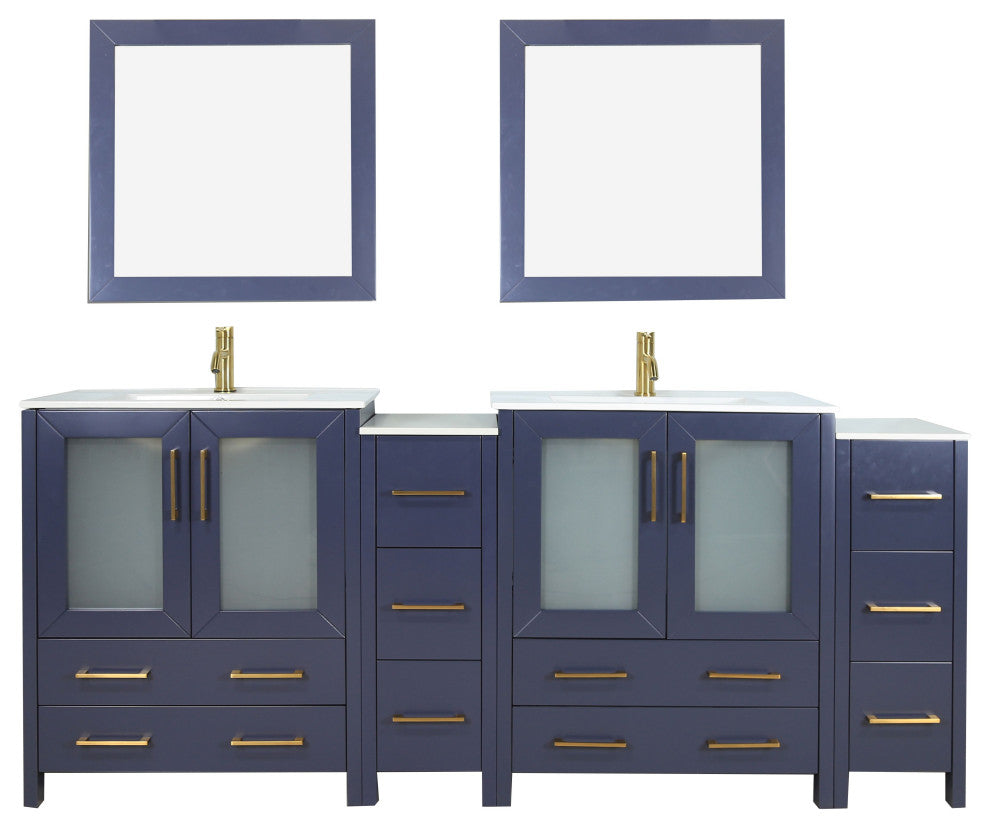 Vanity Art Vanity Set With Ceramic Top, 84", Blue