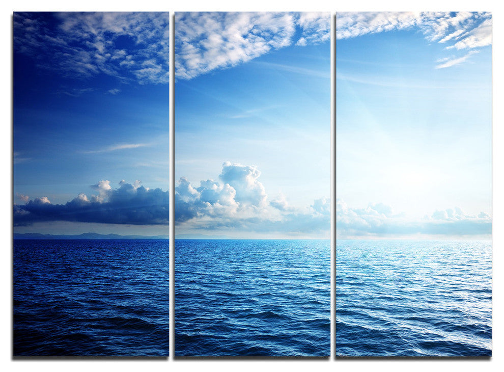 "Blue Caribbean Sea and Perfect Blue Sky" Metal Wall Art, 3 Panels, 36"x28"