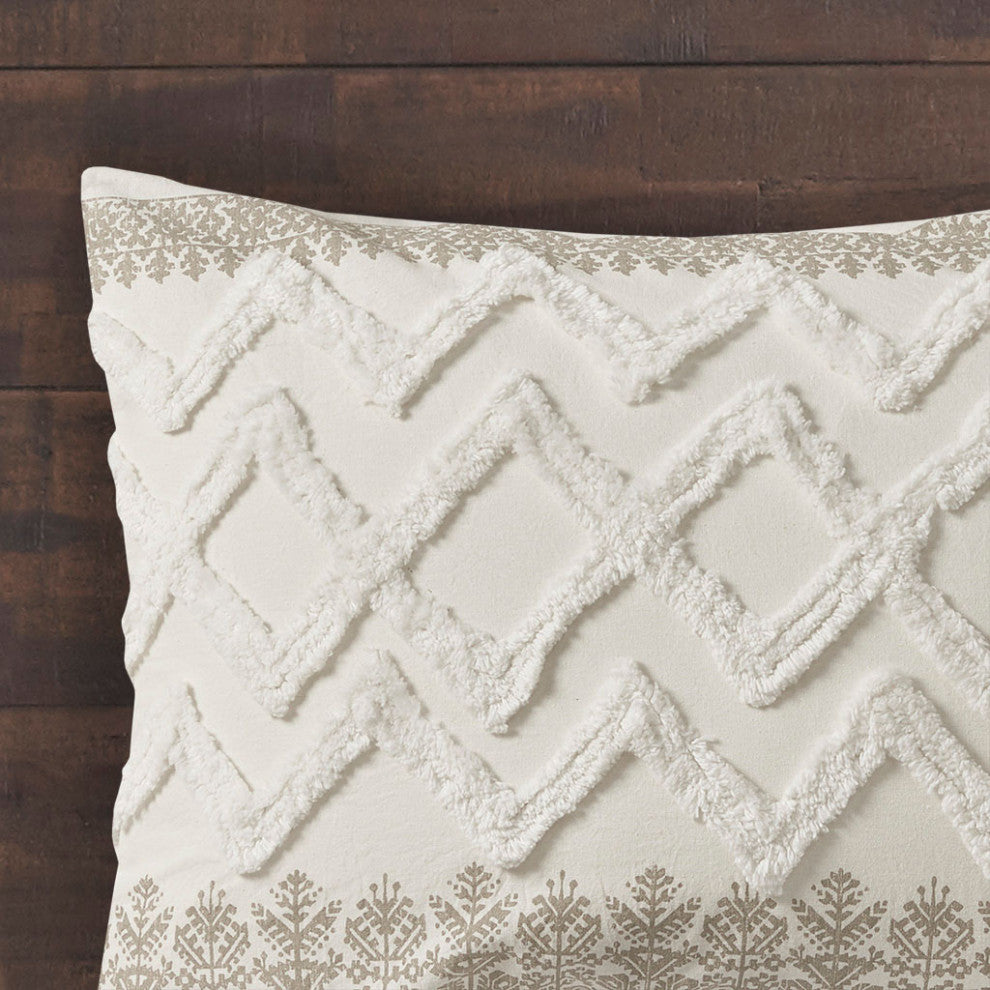 INK+IVY Mila 3 Piece Cotton Comforter Set With Chenille Tufting, Taupe