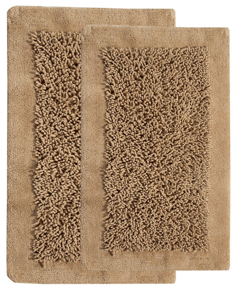Bath Rug Cotton and Chenille Tufted, 34"x21" and 36"x24", Beige, Pattern Lima