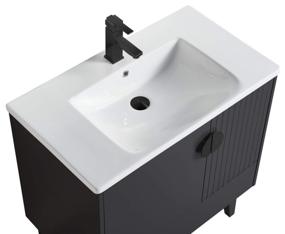 Venezian Single Bathroom Vanity, Black, 30", Black Handles, One Sink