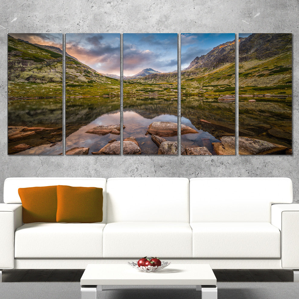 "Rocky Lake Above Skok Waterfall" Wall Art, 60"x28", 5-Panels