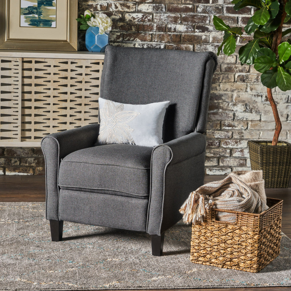 GDF Studio Charlene Traditional Fabric Recliner Chair, Charcoal