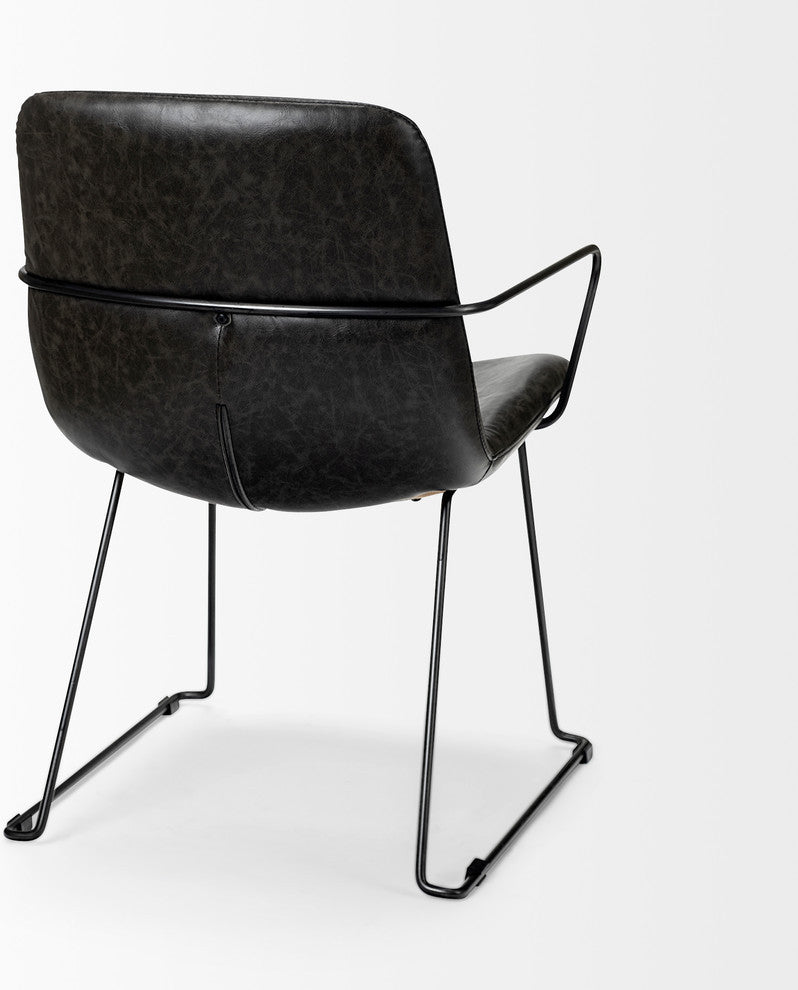 Sawyer Black Faux-Leather Wrap Seat With Black Metal Frame Dining Chair