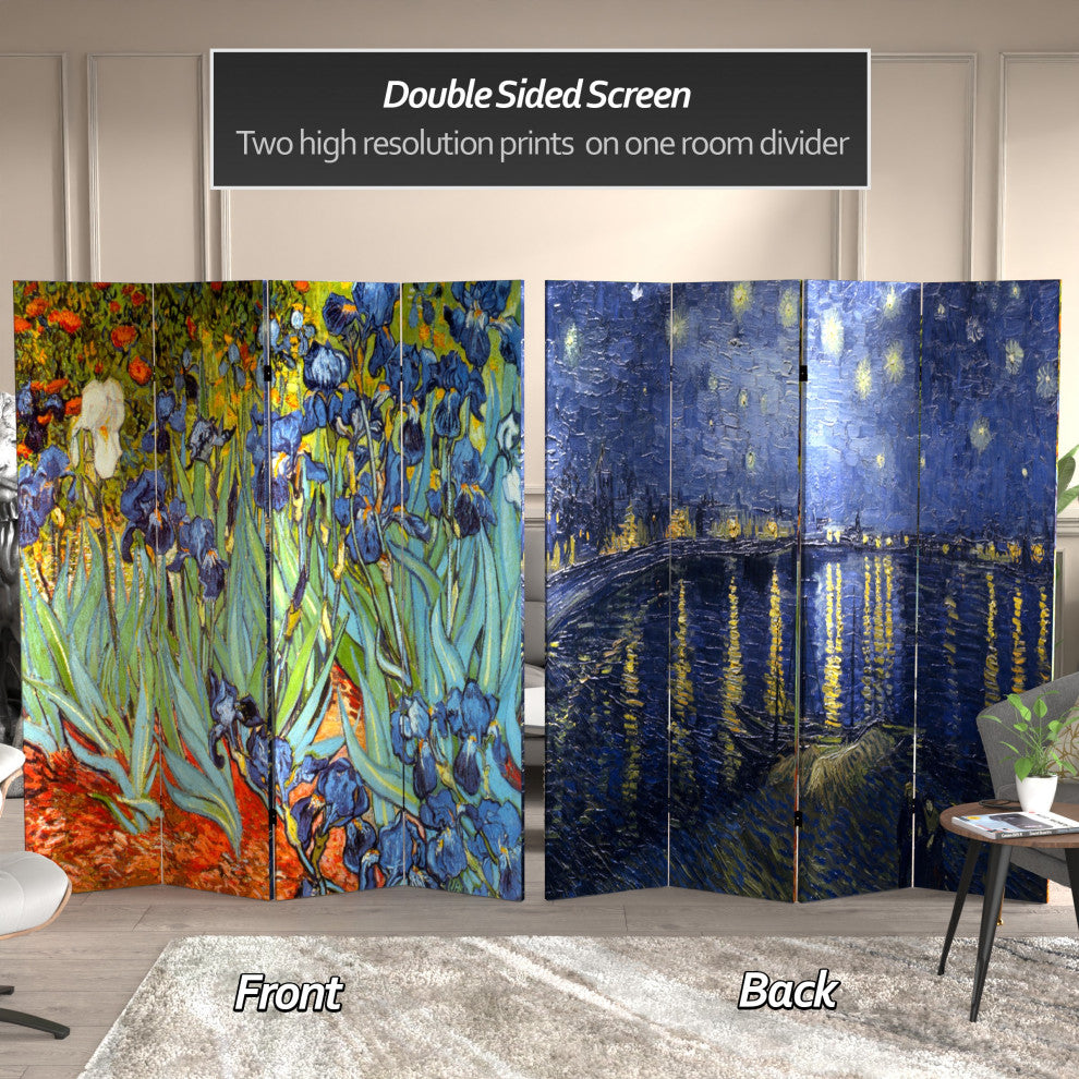 6' Tall Double Sided Works of Van Gogh Canvas Room Divider