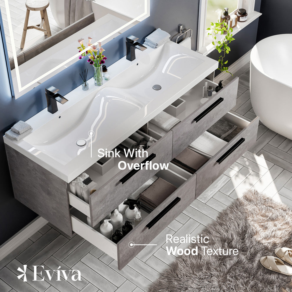 Eviva Surf 57" Bathroom Vanity, Cement Grey
