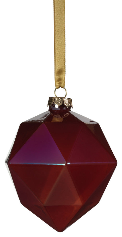 6-Piece Set Red Luster Faceted Glass Hanging Ornaments, Octagon