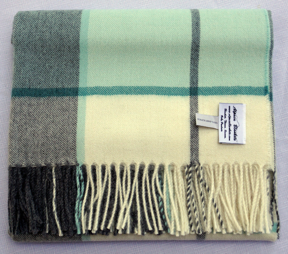 Baby Alpaca Horizon Throw Blanket, Ecru Gray Mint Green
