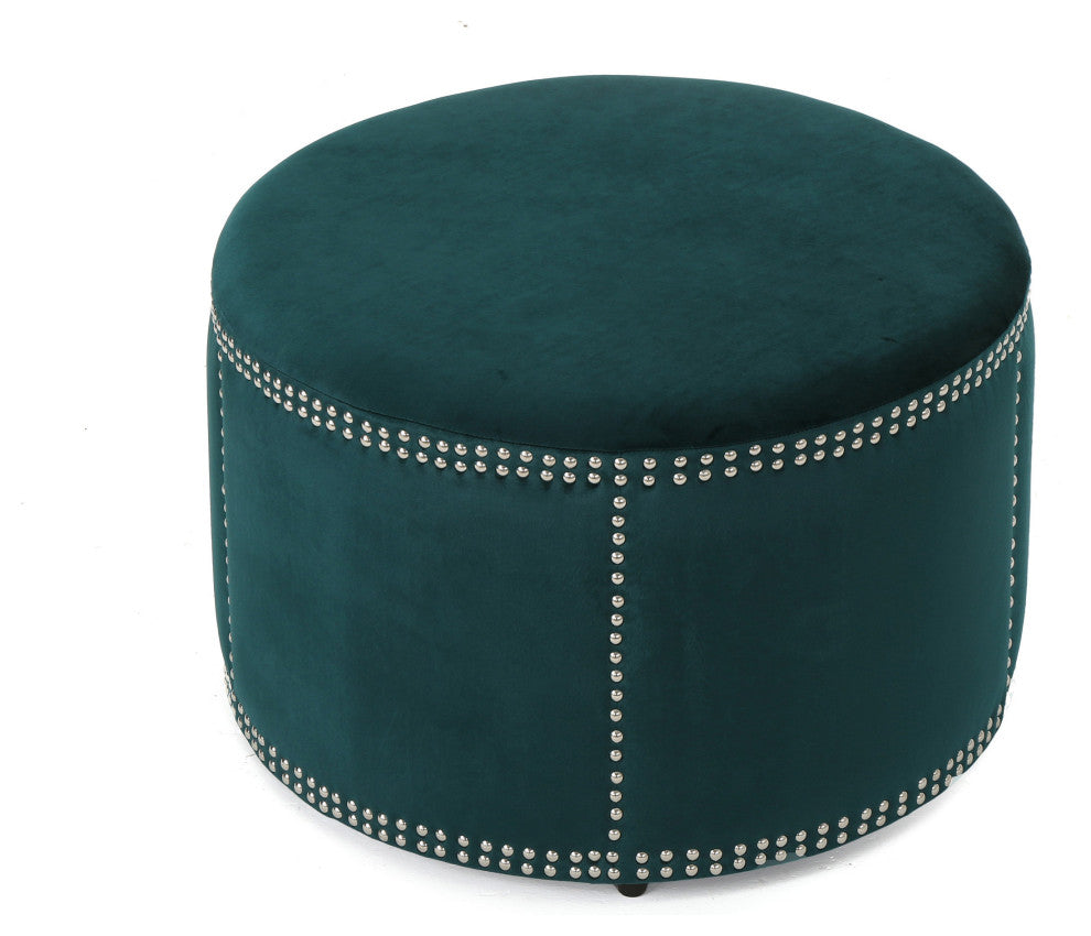 GDF Studio Jesper Studded New Velvet Ottoman, Teal