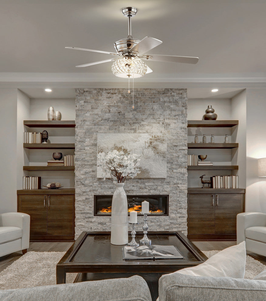 Crista 52" 3-Light Metal and Wood LED Ceiling Fan, Chrome