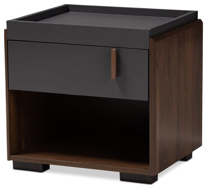 Rikke Two-Tone Gray and Walnut Wood 1-Drawer Nightstand